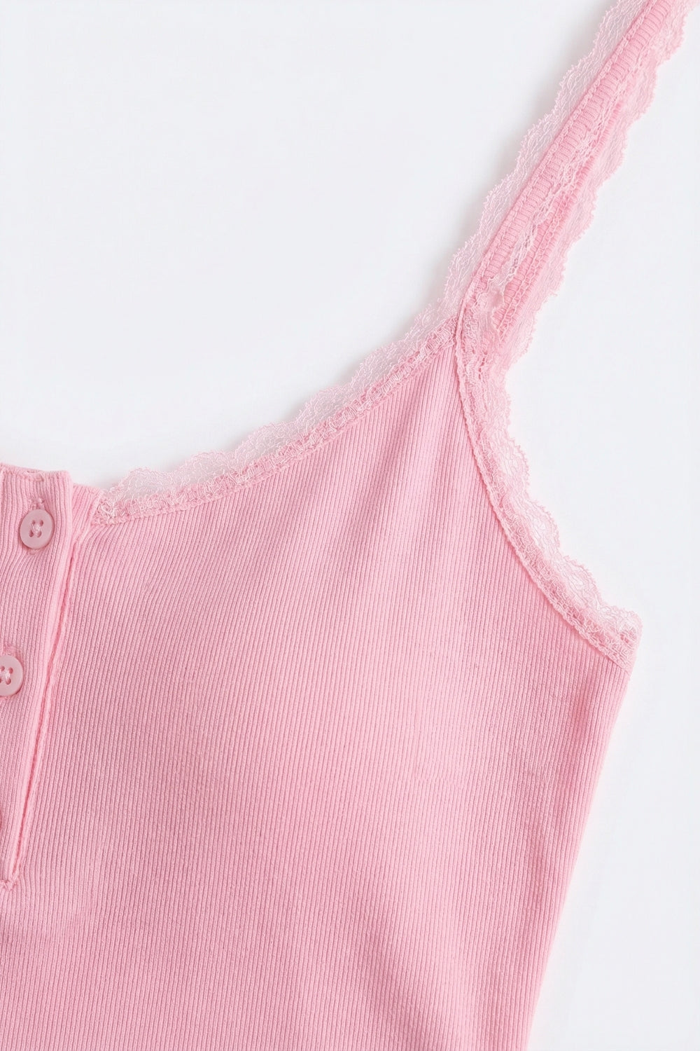 Canotta rosa a coste in maglia con dettagli di bottoni