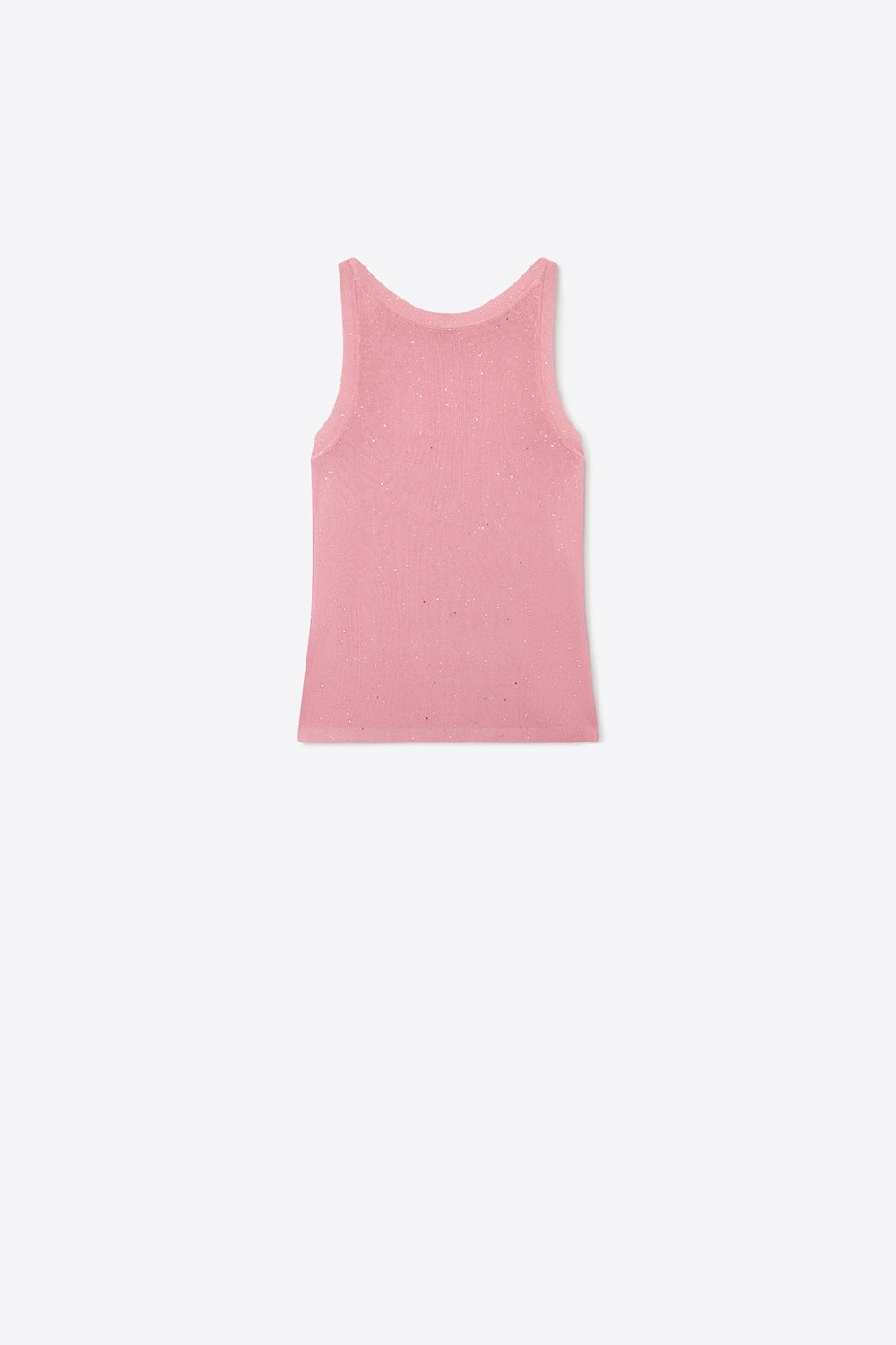 Q2 Canotta rosa a coste in maglia glitterata senza maniche dal taglio regolare