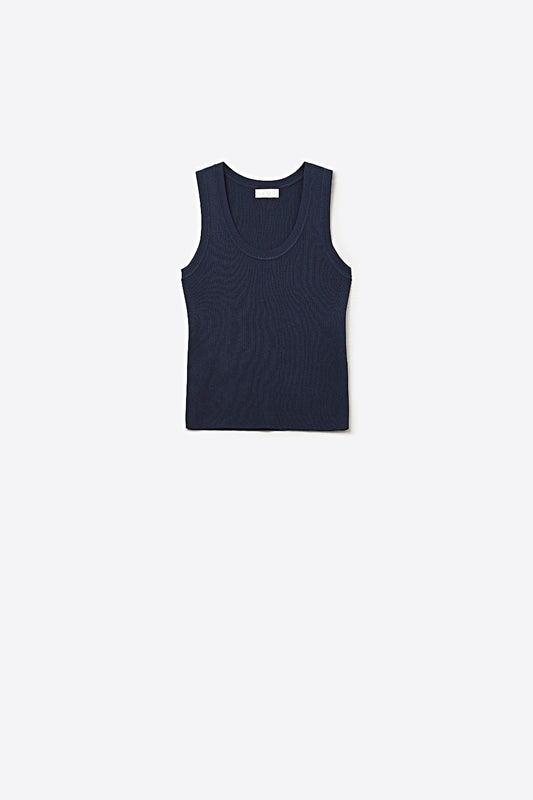 Q2 Canotta Senza Maniche in Maglia a Coste Blu Navy