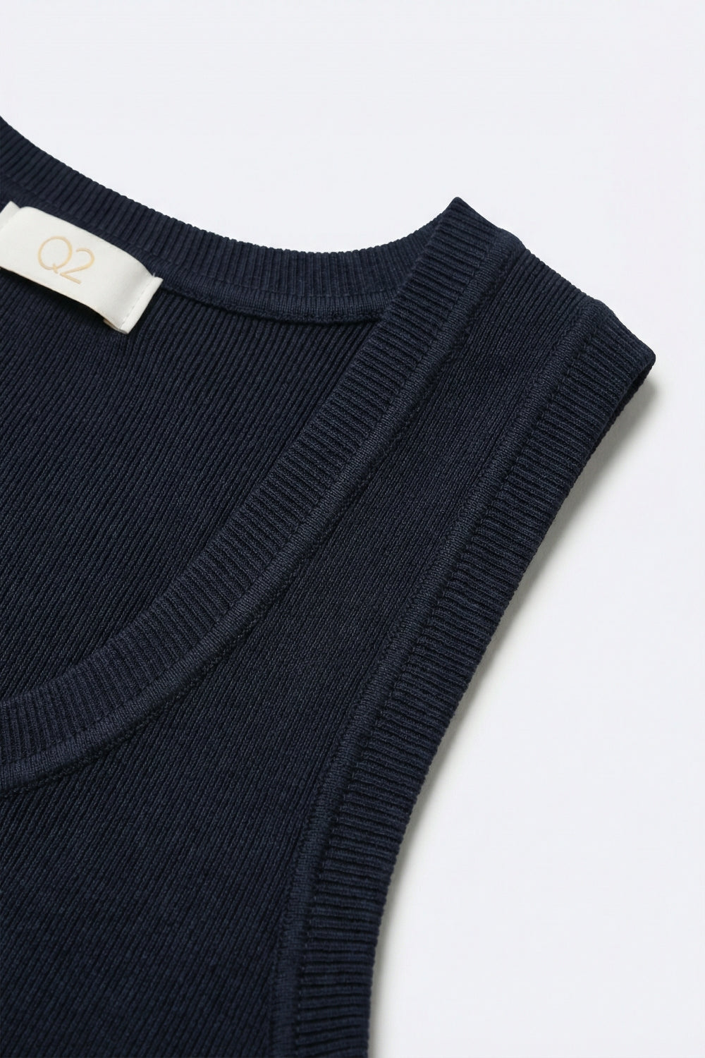 Canotta Senza Maniche in Maglia a Coste Blu Navy