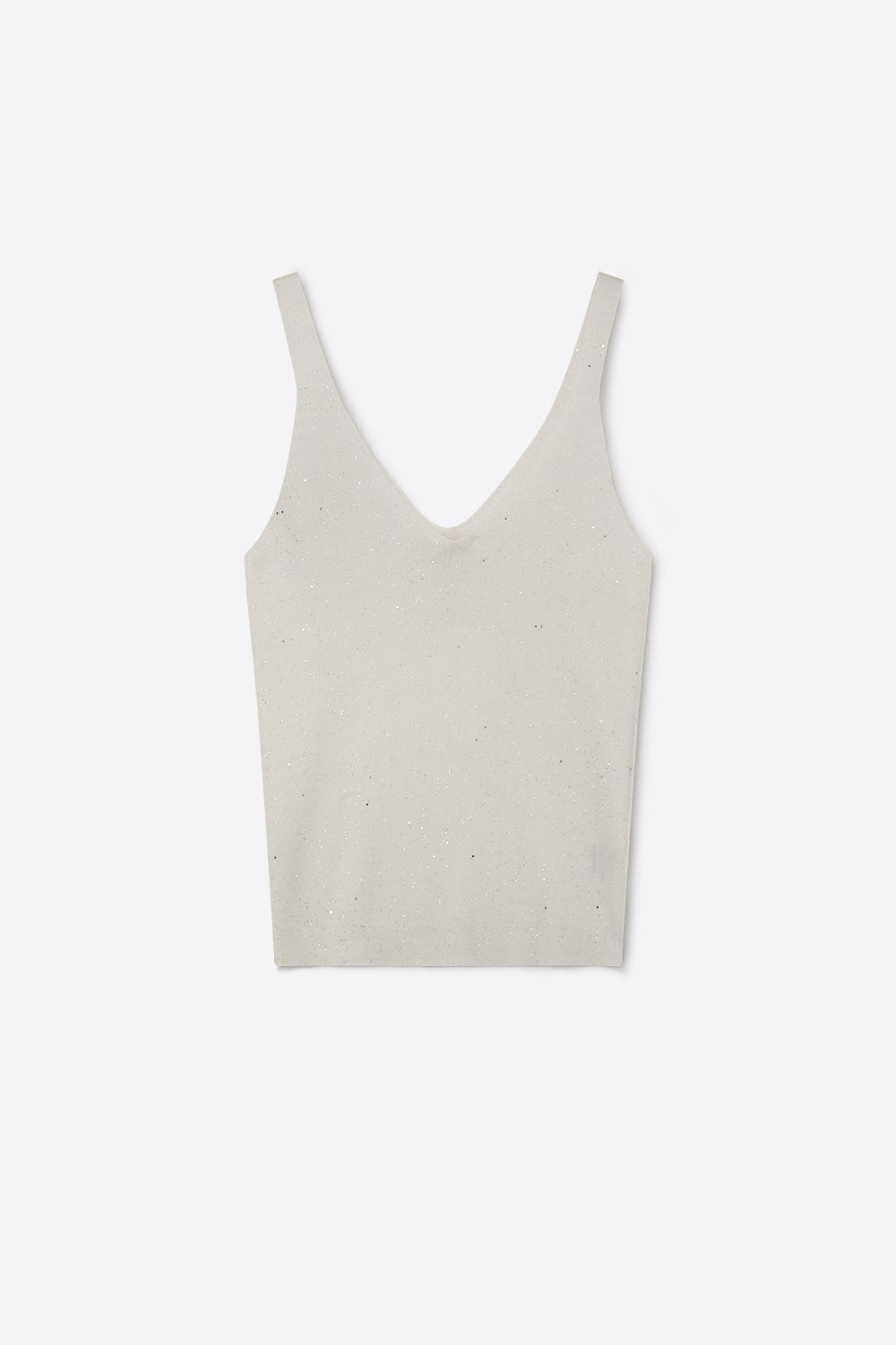 Q2 Canottiera bianca a maglia fine glitterata con scollo a V e vestibilità regolare