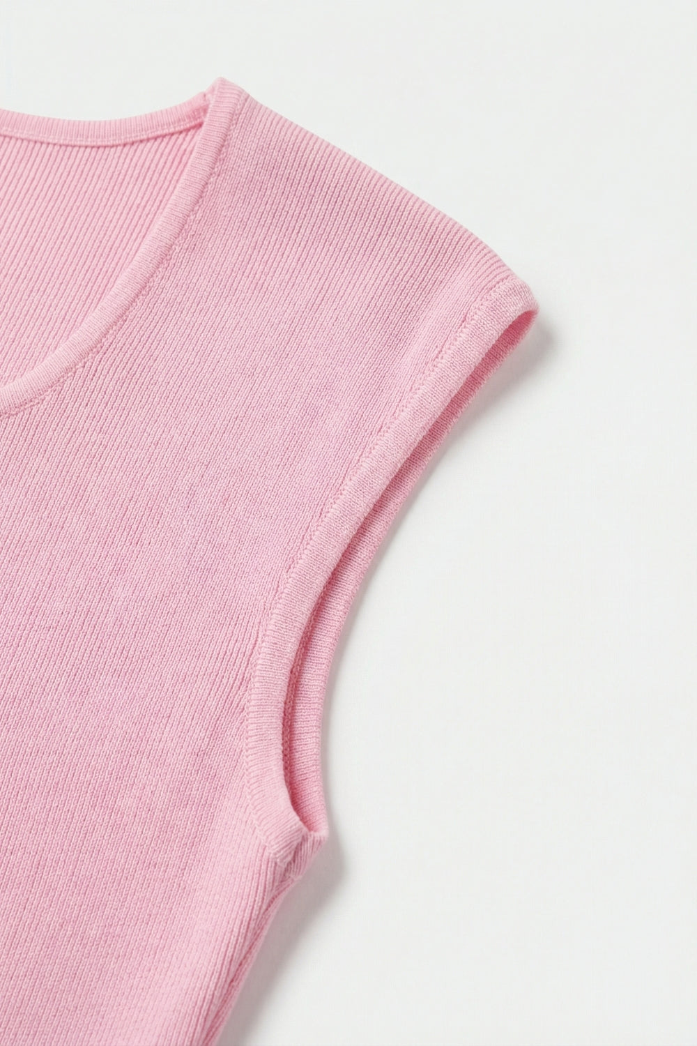Canottiera Rosa a Coste con Scollo a Barca