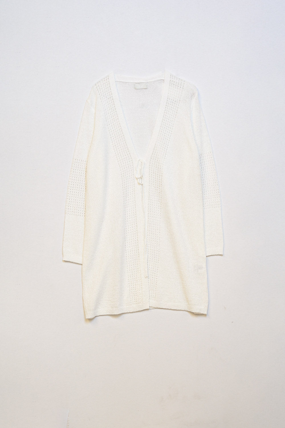 Cardigan a maglia di cotone medio con cordoncino in Bianco