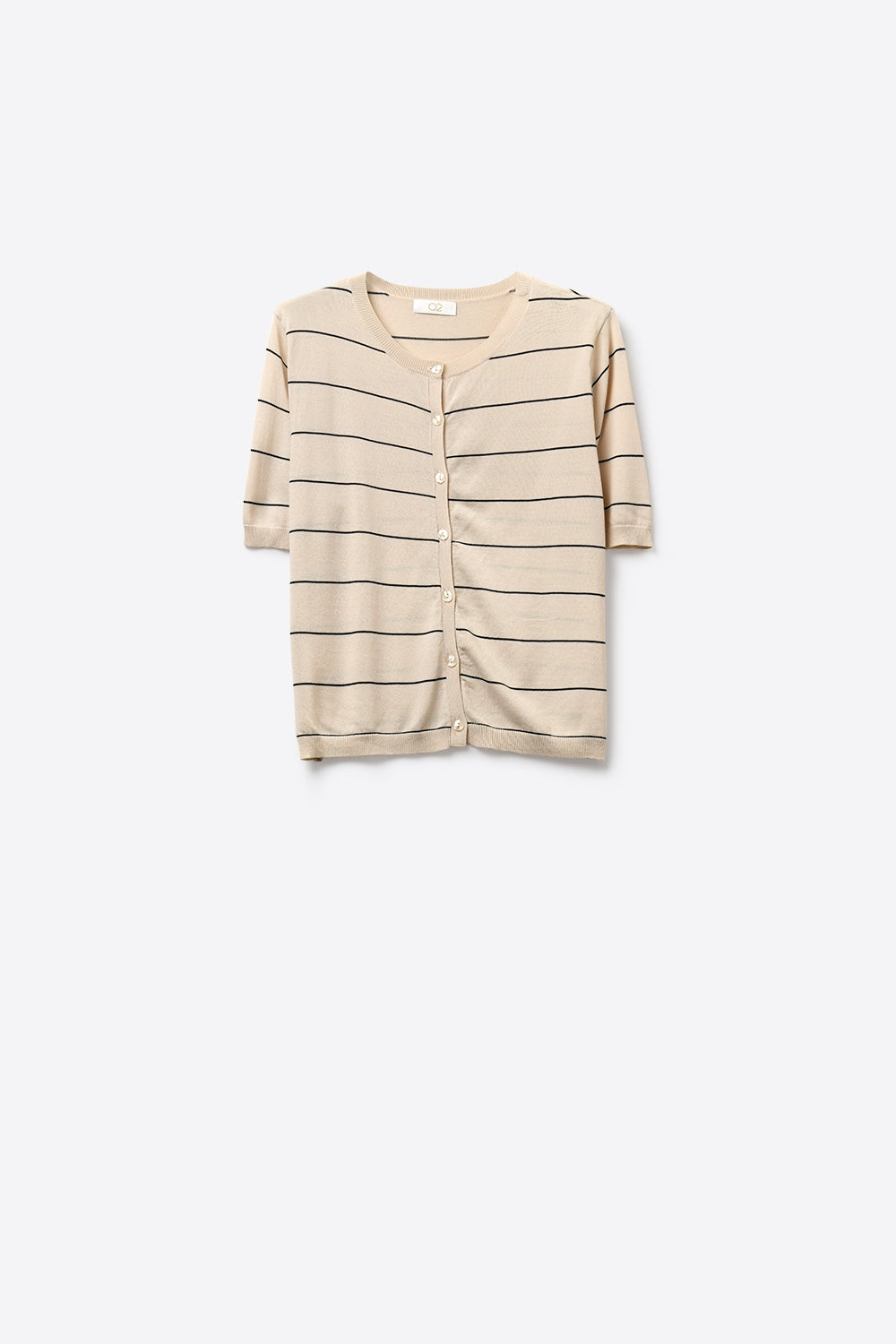 Q2 Cardigan a maniche corte con bottoni a righe beige