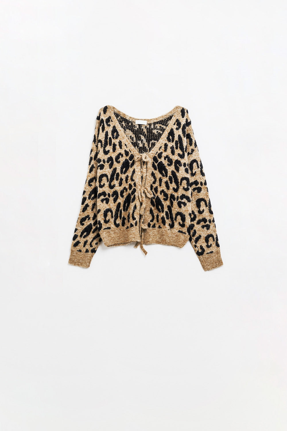 Cardigan a maniche lunghe con stampa leopardo e dettagli con fiocchi