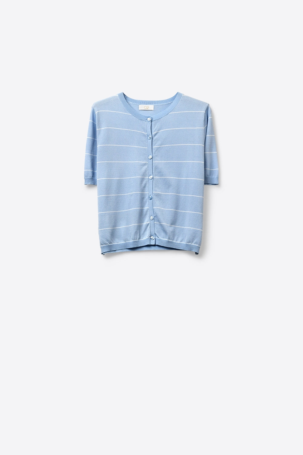 Q2 Cardigan a righe blu chiaro con bottoni e maniche corte
