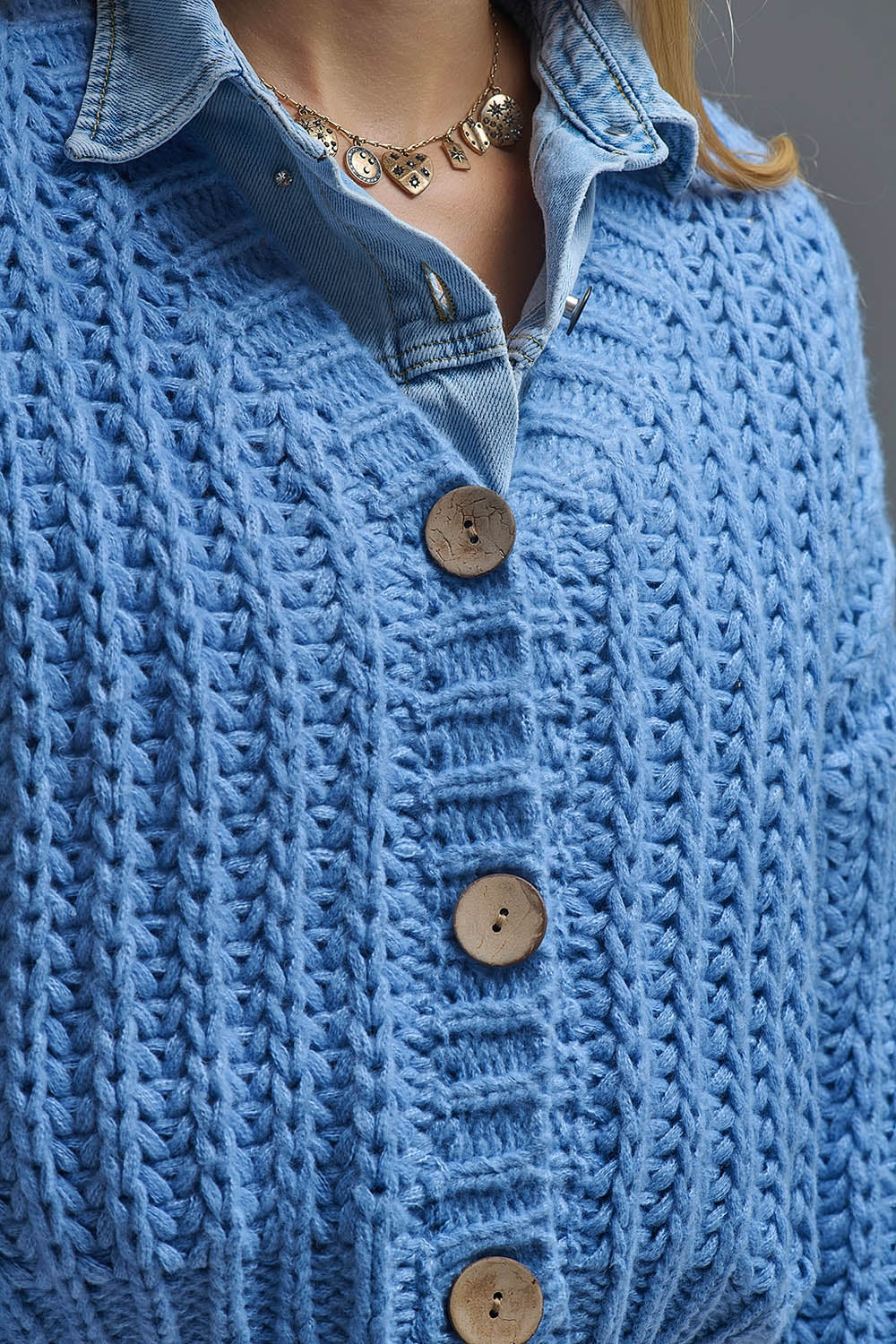 Cardigan aperto a maglia grossa in blu
