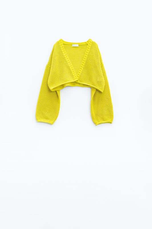 Q2 Cardigan basic all'uncinetto di colore giallo