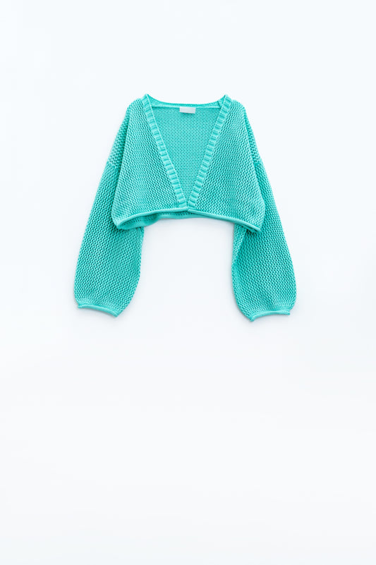 Q2 Cardigan basic cropped all'uncinetto color menta