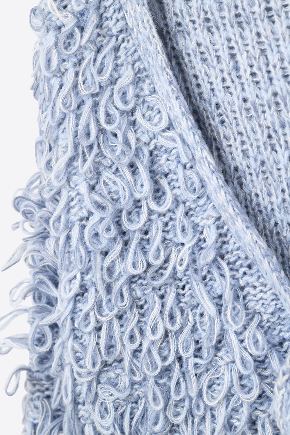Cardigan blu in maglia grossa con scollo a V e chiusura frontale con fiocco