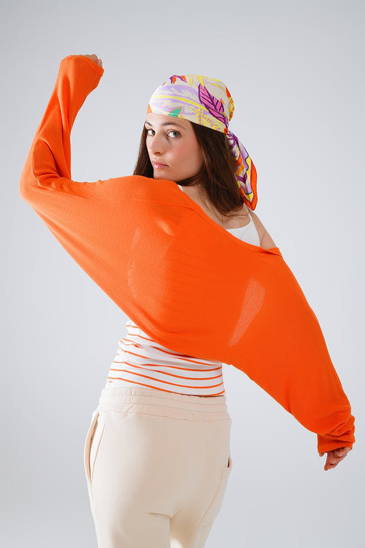 Q2 cardigan bolero arancione a maglia fine