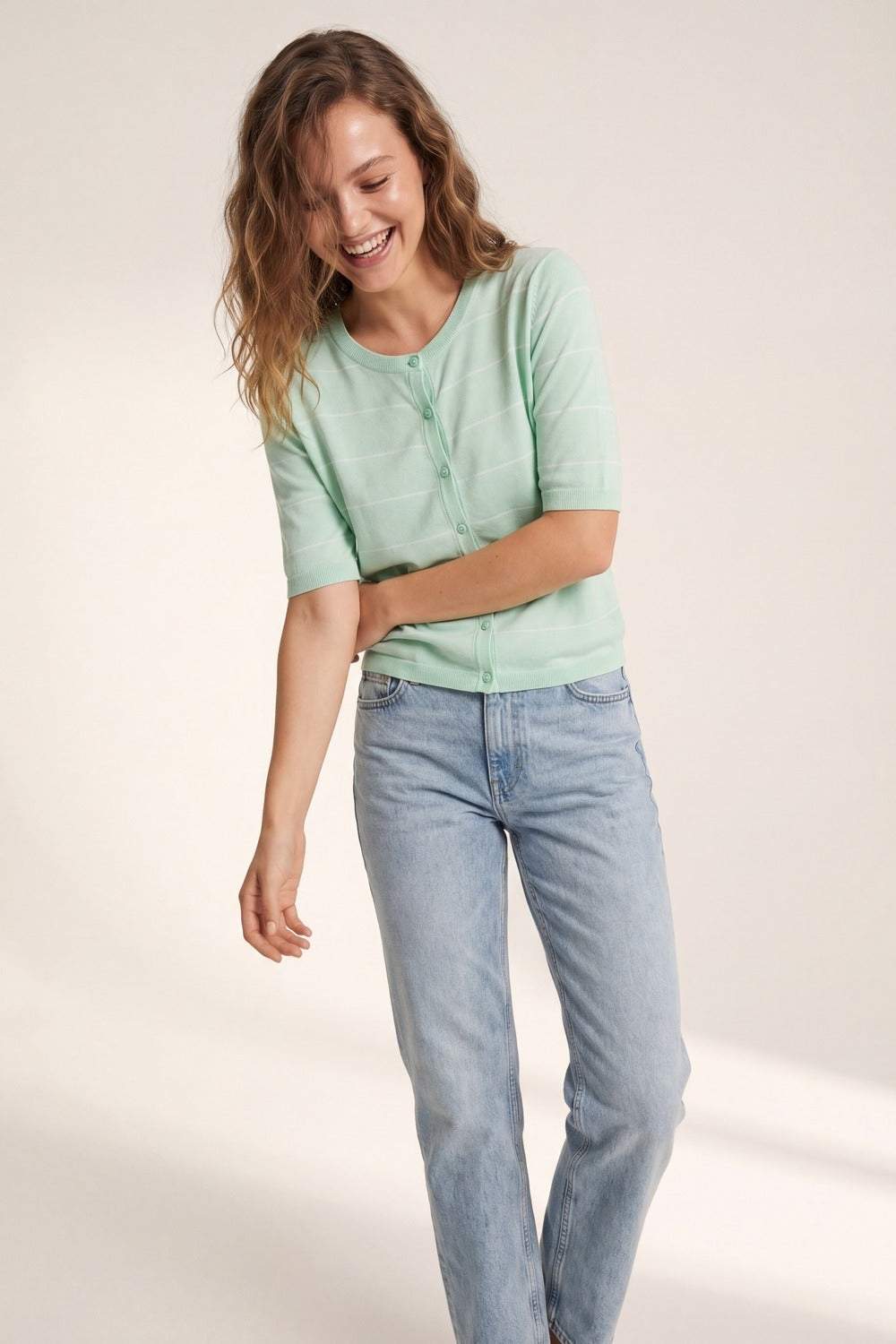 Cardigan button-up a maglia fine verde menta