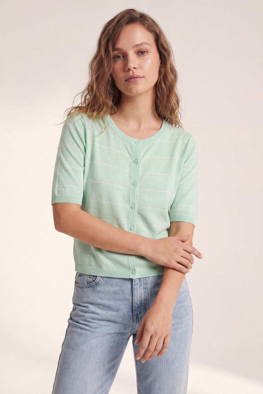 Cardigan button-up a maglia fine verde menta