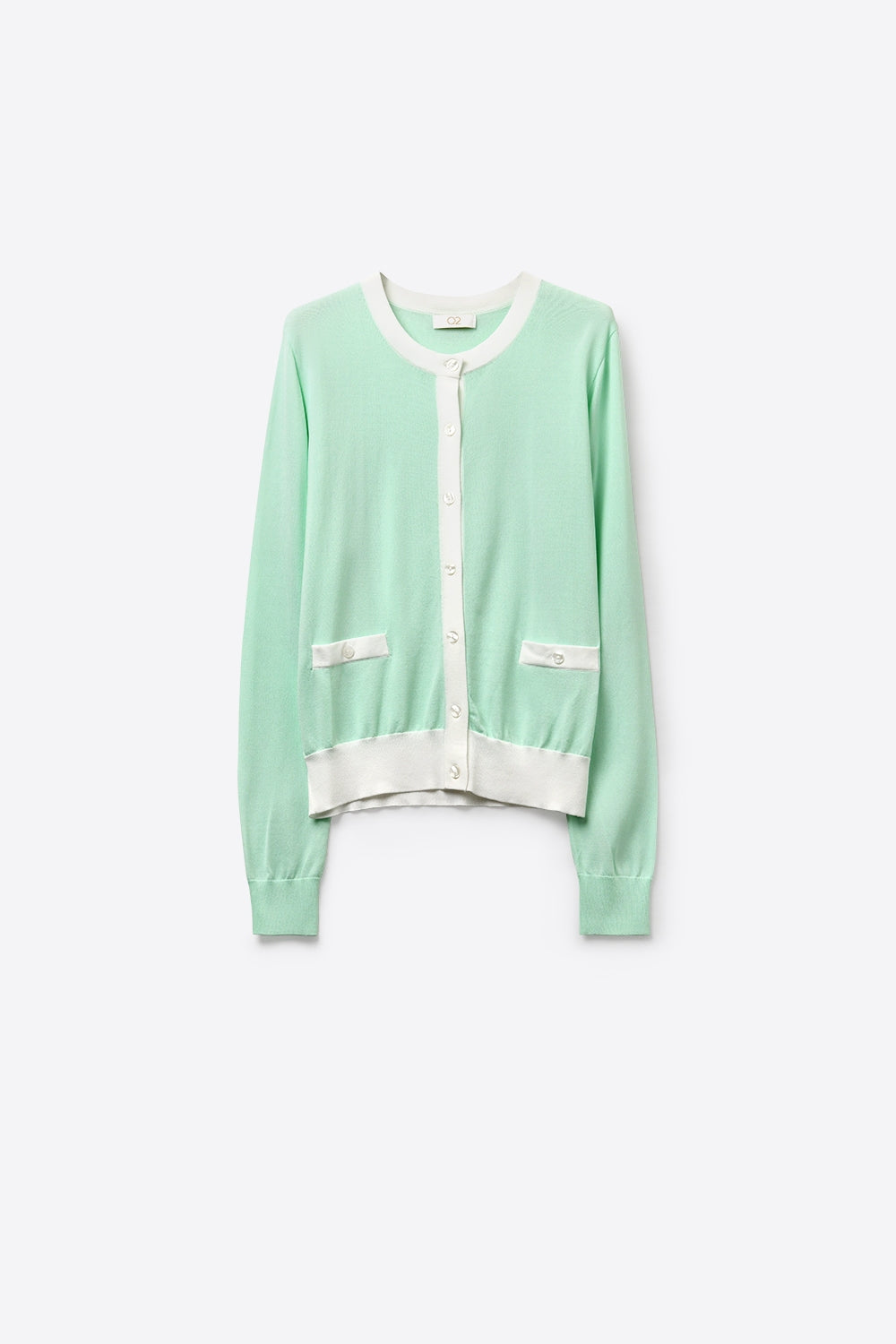 Q2 Cardigan classico con bottoni a contrasto verde menta