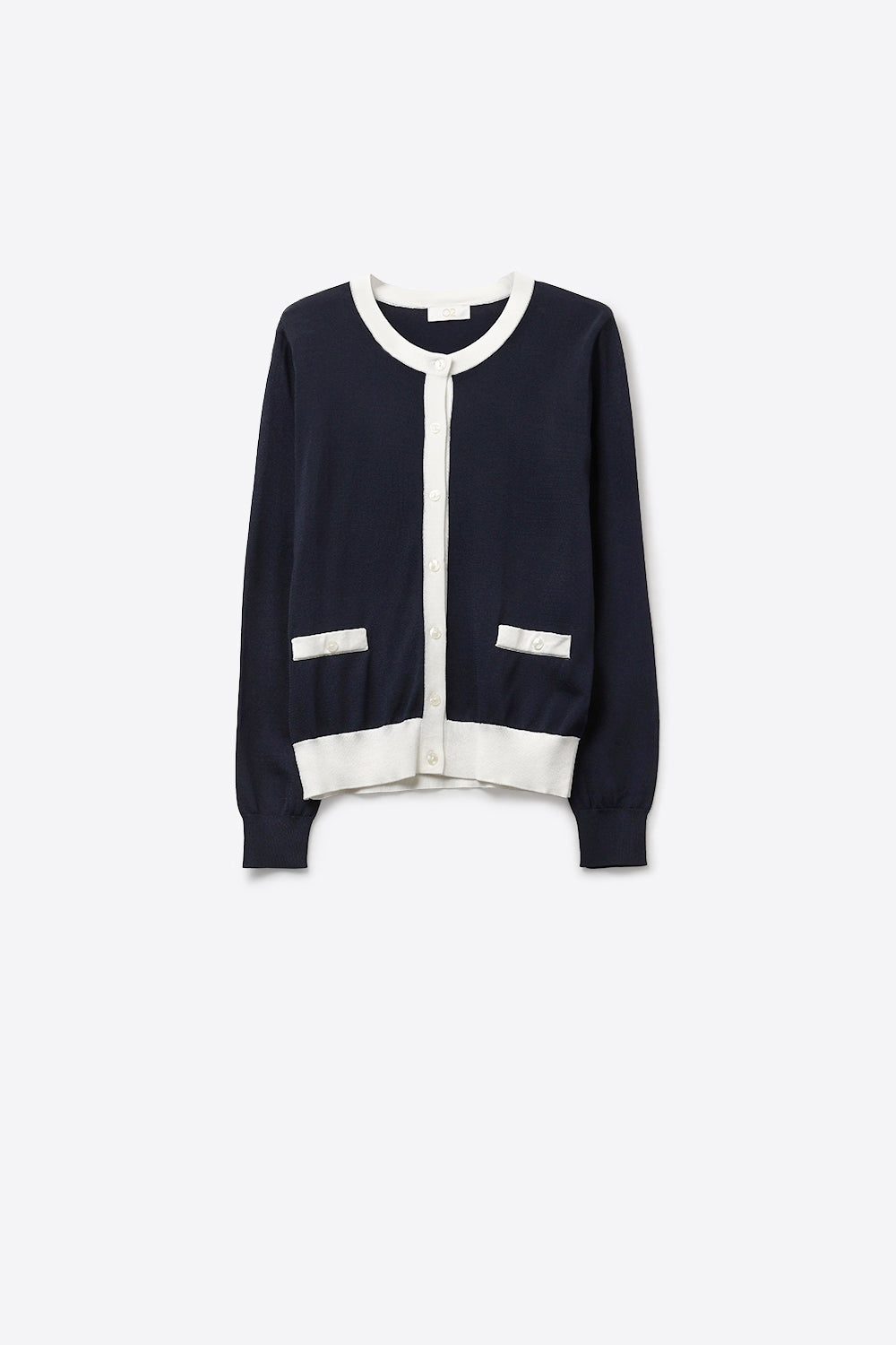 Q2 Cardigan con abbottonatura blu navy e inserti bianchi