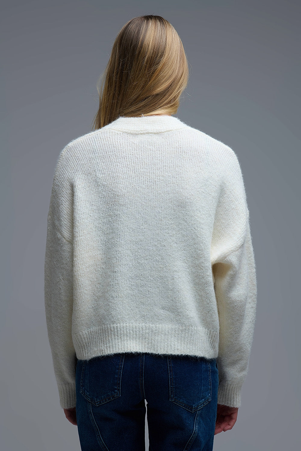 Cardigan con scollo a V e abbottonatura Basic Cream