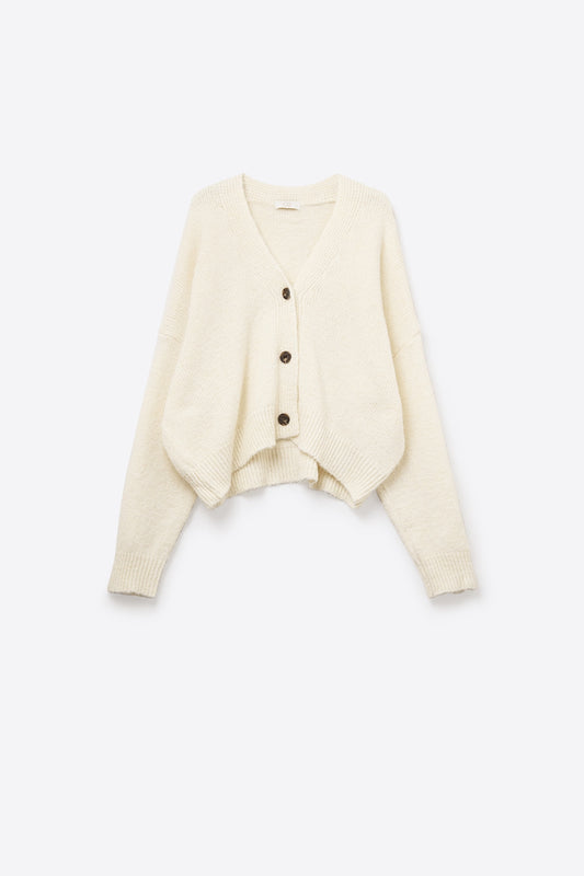 Cardigan con scollo a V e abbottonatura Basic Cream