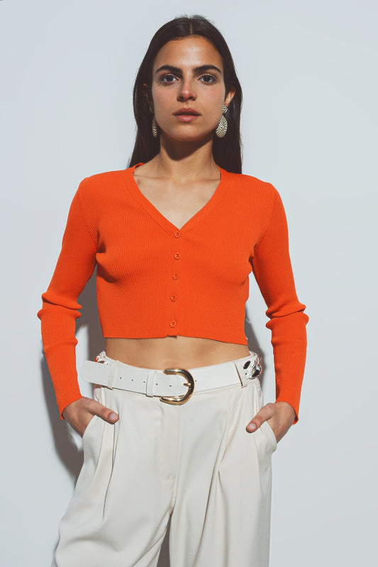 Q2 cardigan corto a costine arancione