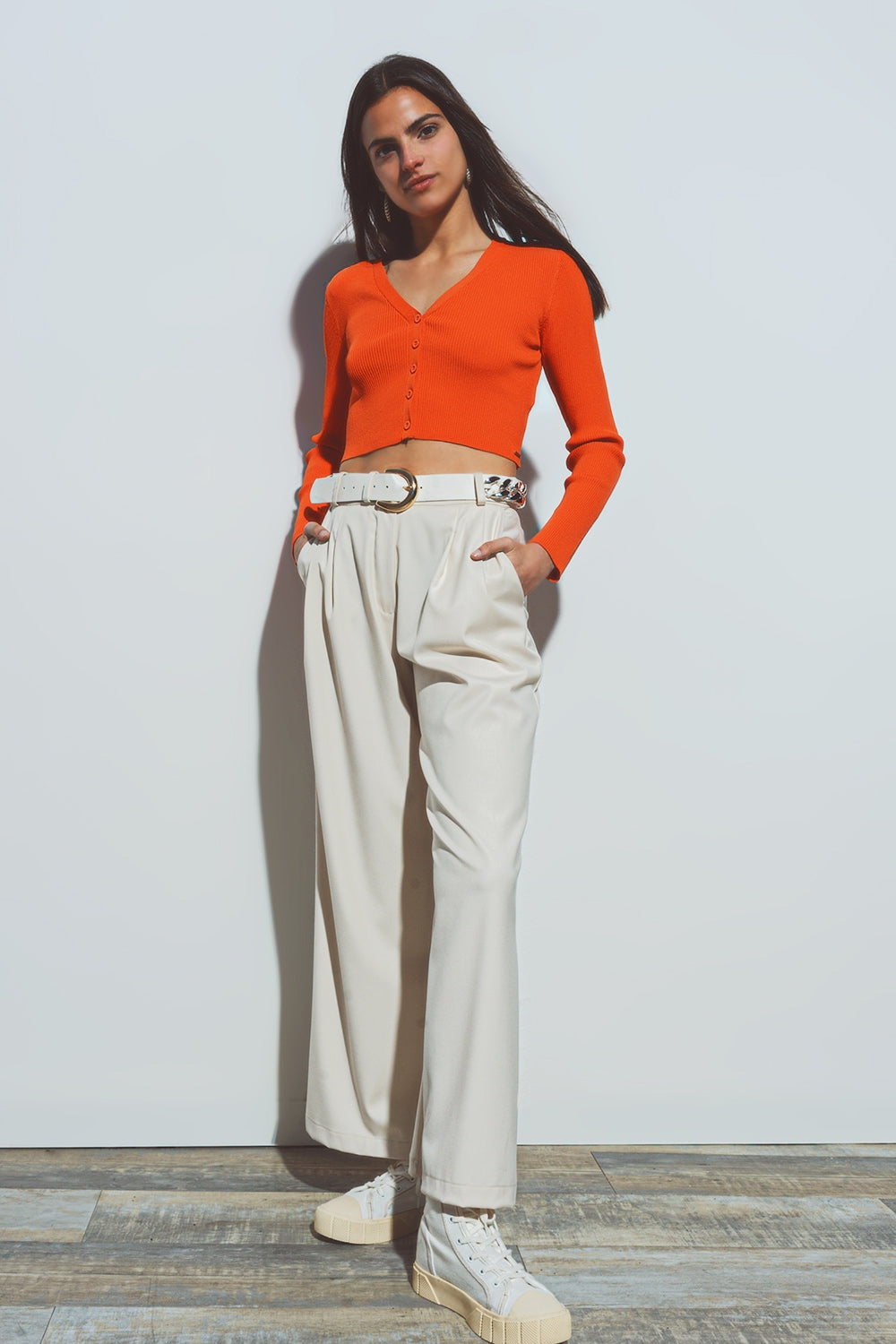 cardigan corto a costine arancione