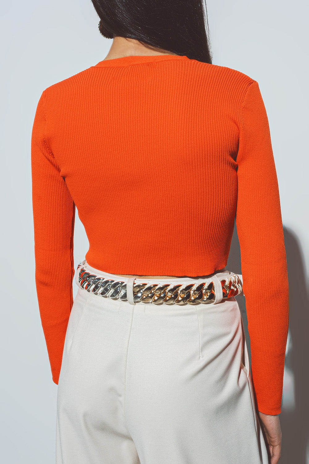 cardigan corto a costine arancione