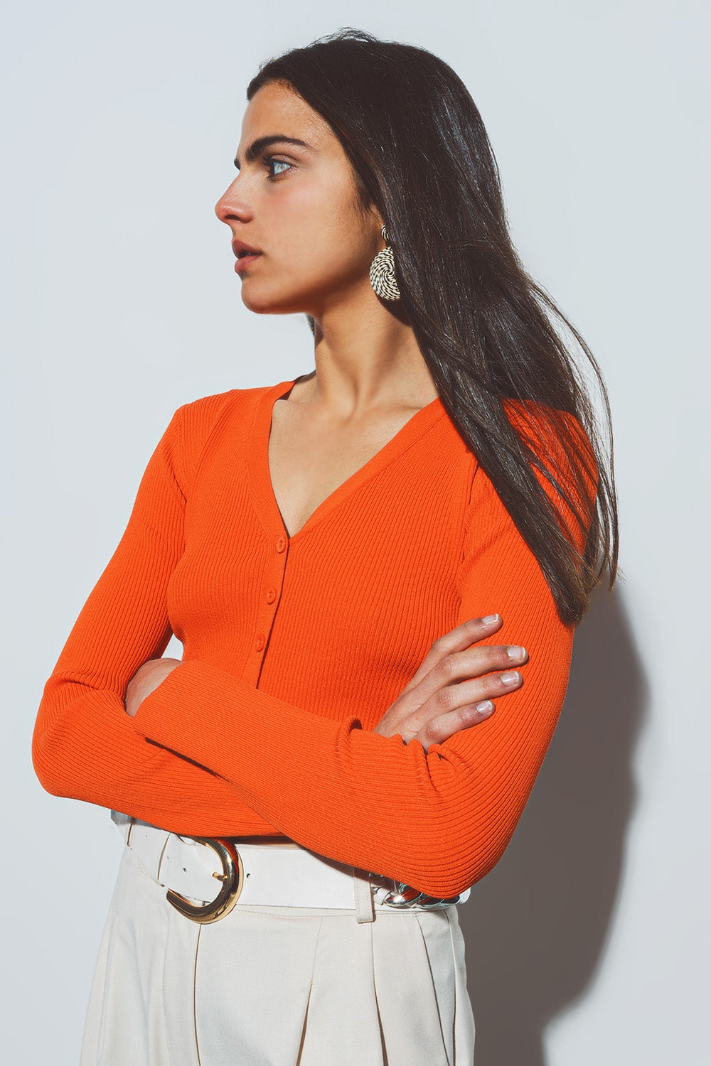 cardigan corto a costine arancione