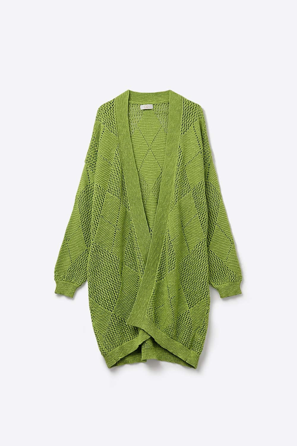 Q2 Cardigan drappeggiato verde lime con disegno all'uncinetto