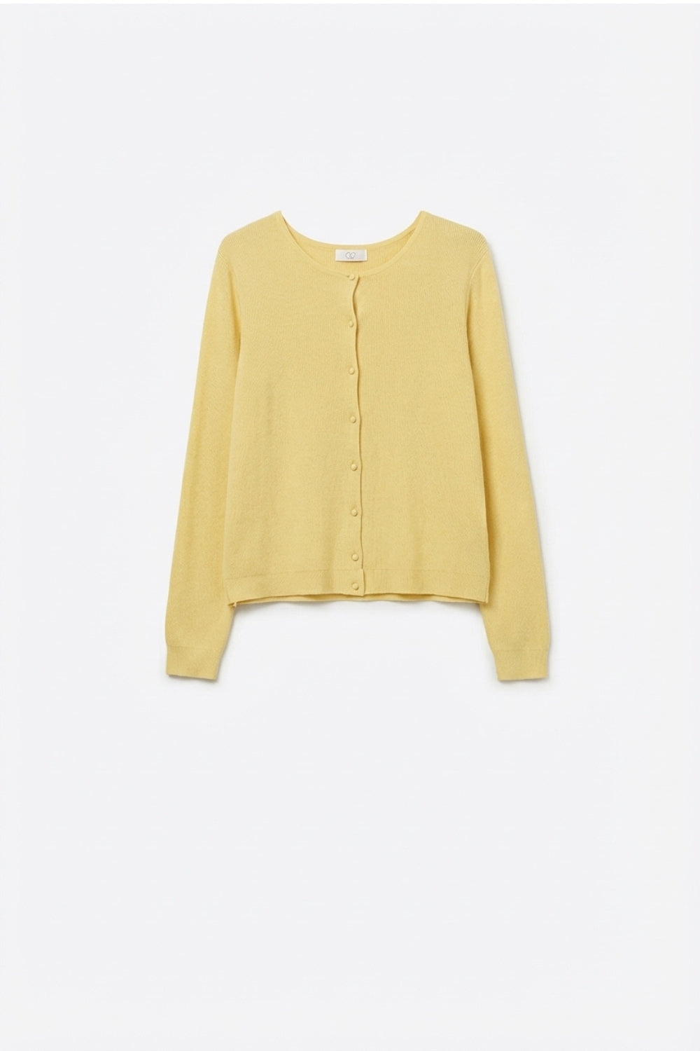 Q2 Cardigan giallo in maglia a coste con bottoni madreperlati
