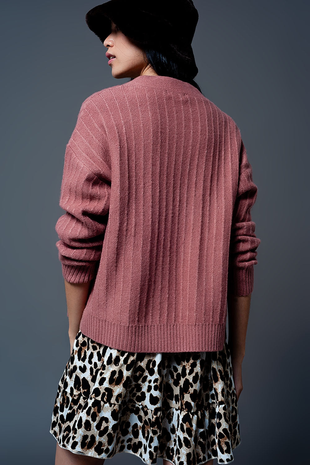 Cardigan in maglia con maniche a palloncino colore rosa