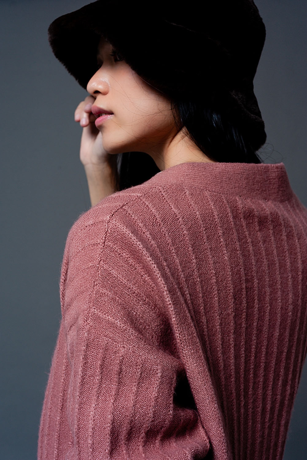 Cardigan in maglia con maniche a palloncino colore rosa