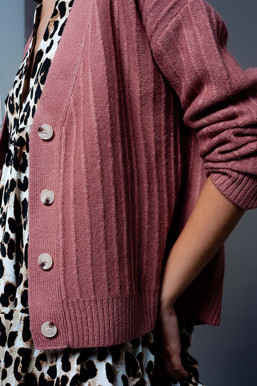 Cardigan in maglia con maniche a palloncino colore rosa