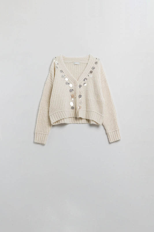 Cardigan in maglia grossa con dettagli in paillettes