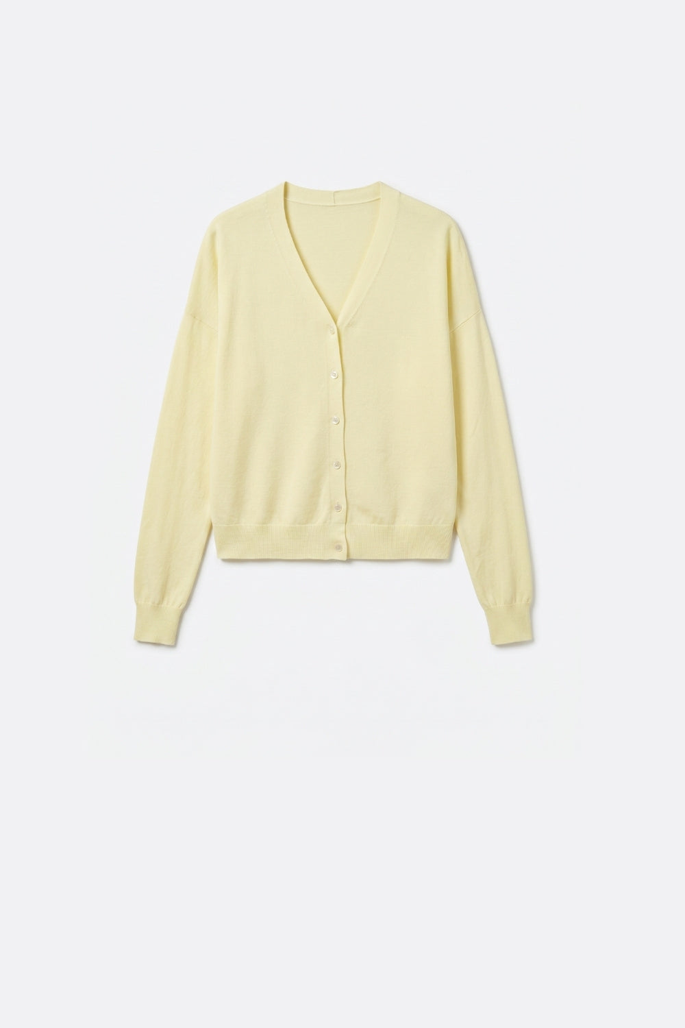 Q2 Cardigan leggero in maglia a V in giallo burro morbido
