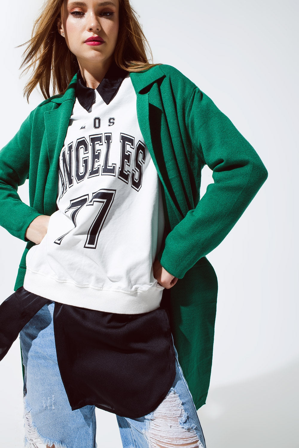 Cardigan lungo con collo oversize in verde