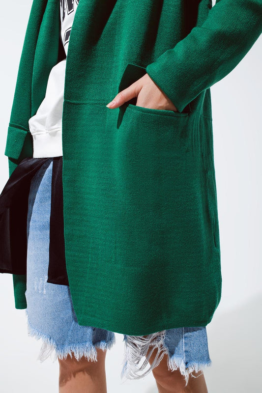 Cardigan lungo con collo oversize in verde