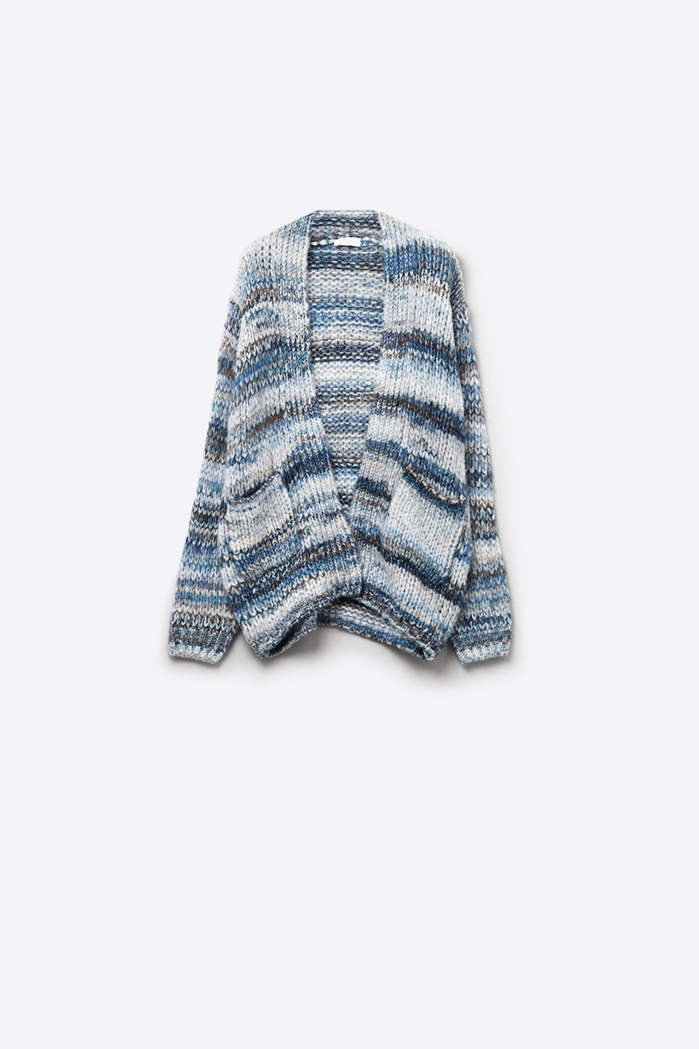 Q2 Cardigan lungo oversize a righe screziate con tasche in blu