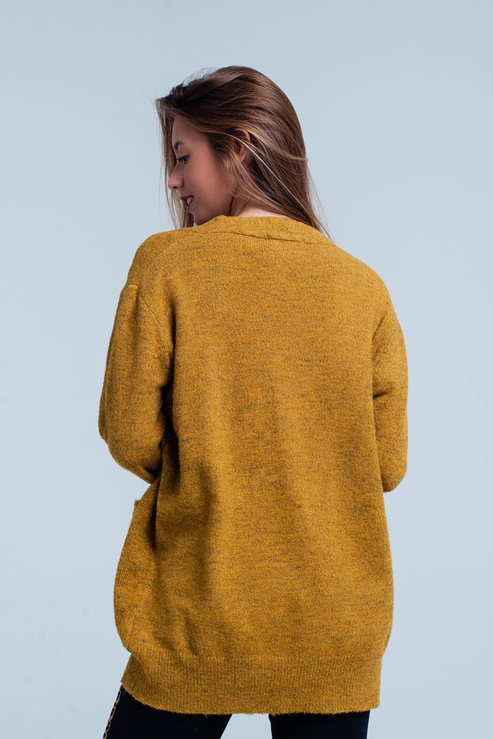 Cardigan Mustard lavorato con bottoni dorati