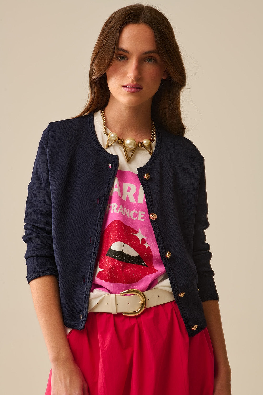 Cardigan navy con bottoni dorati