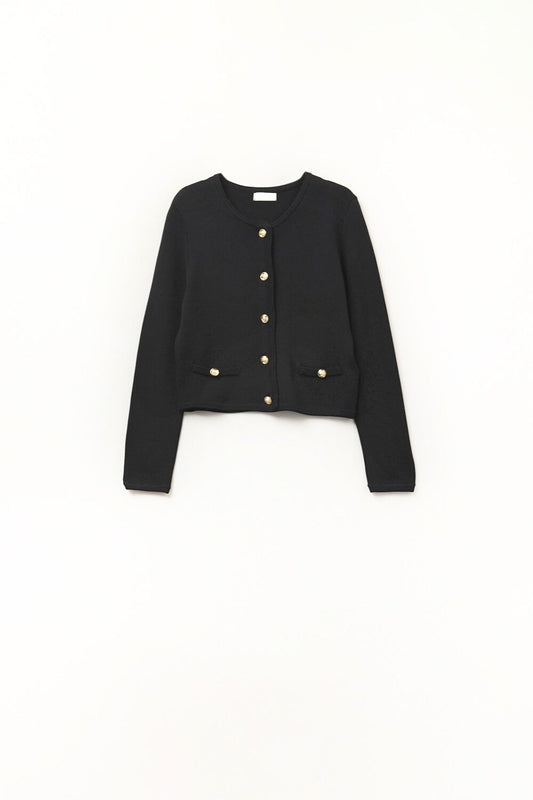 Q2 Cardigan nero con bottoni dorati