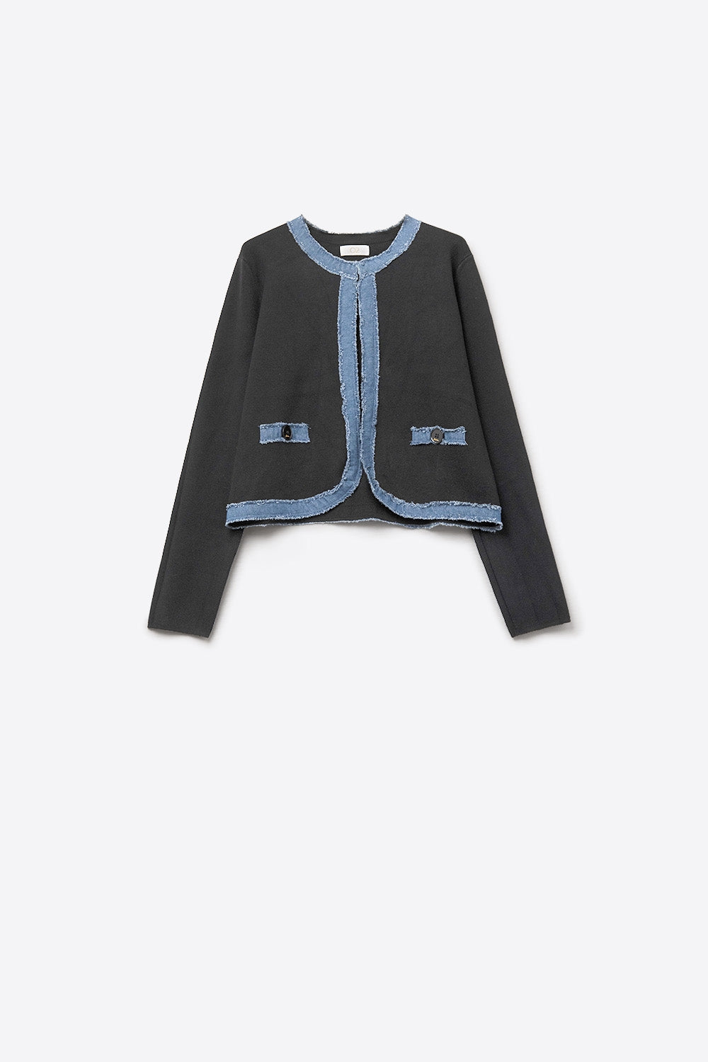 Q2 Cardigan nero in maglia con dettaglio in denim