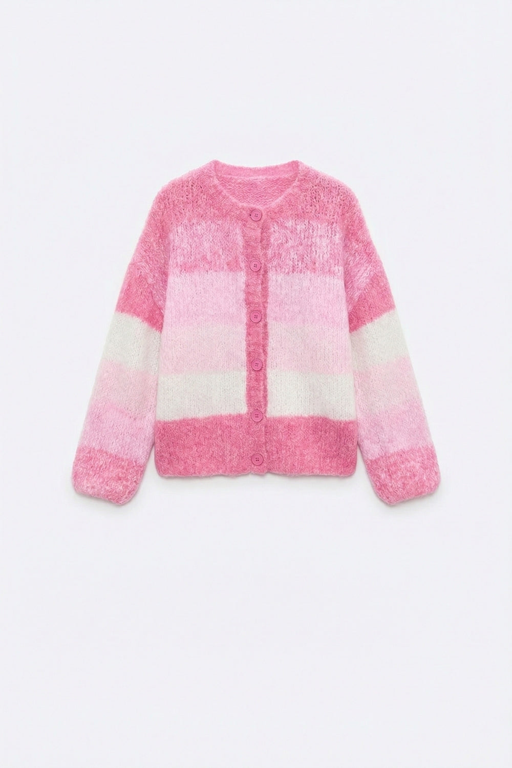 Cardigan rosa a maglia grossa con texture morbida e abbottonatura anteriore