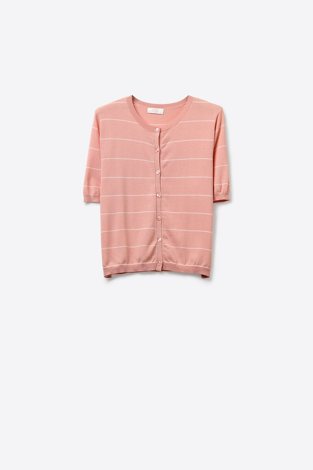 Q2 Cardigan rosa a righe con bottoni e maniche corte