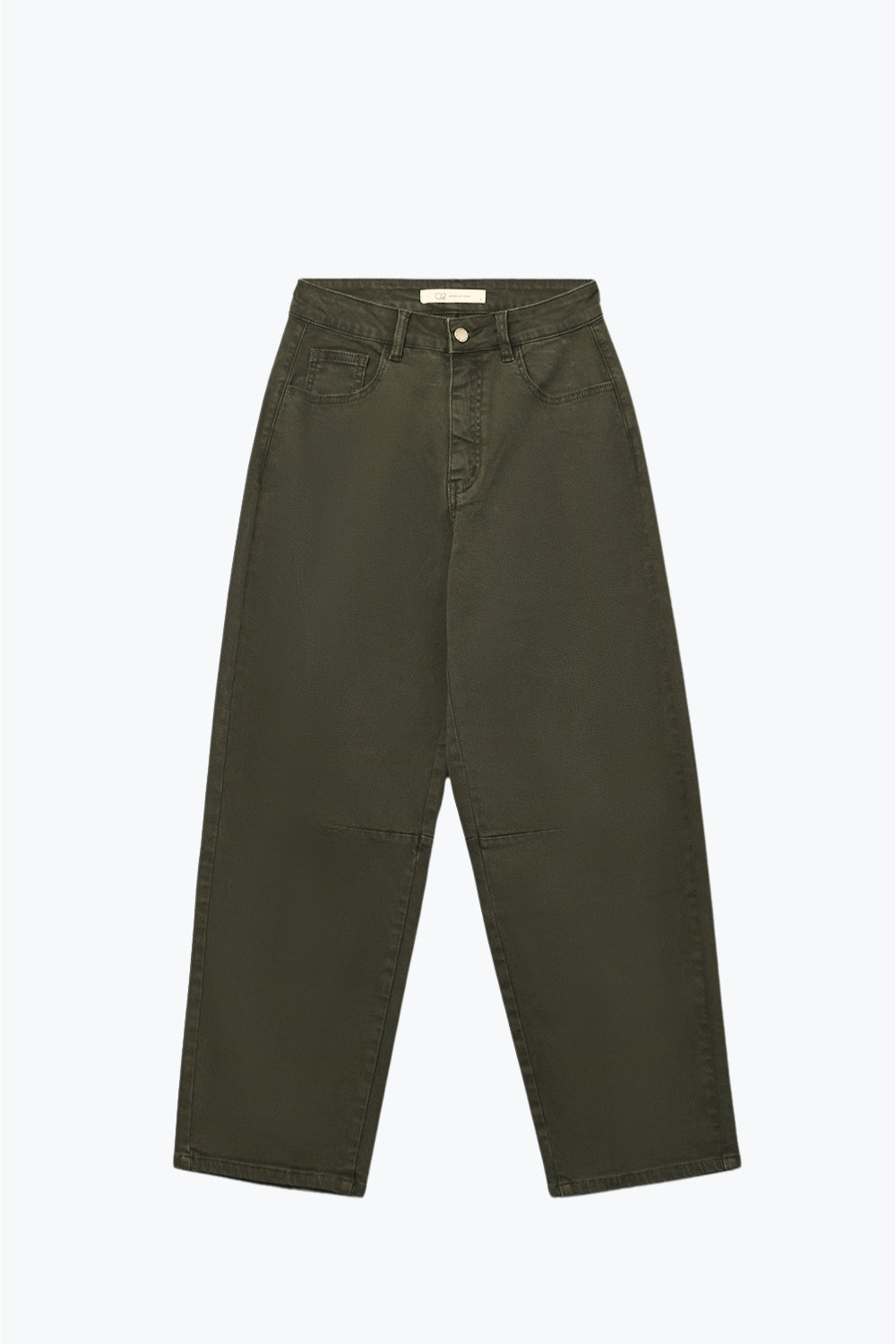 Q2 Comodi jeans elasticizzati con gamba a botte in verde scuro