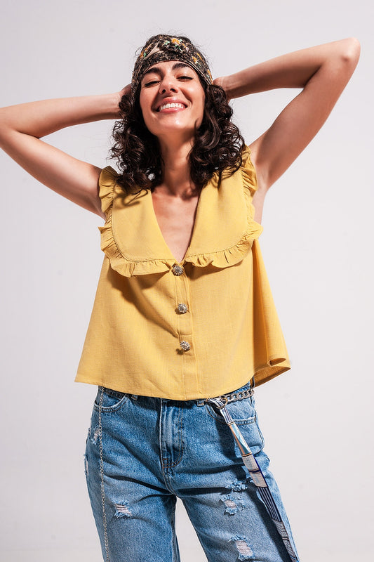 Q2 Crop top con colletto peter pan