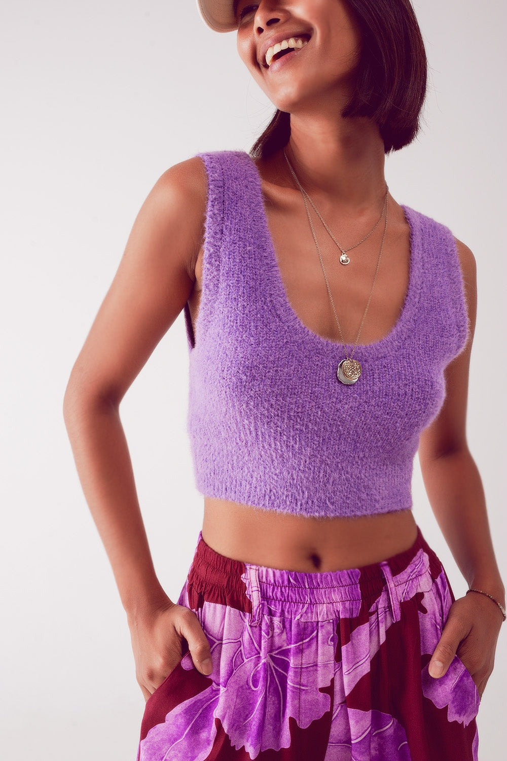 Crop top in maglia lilla