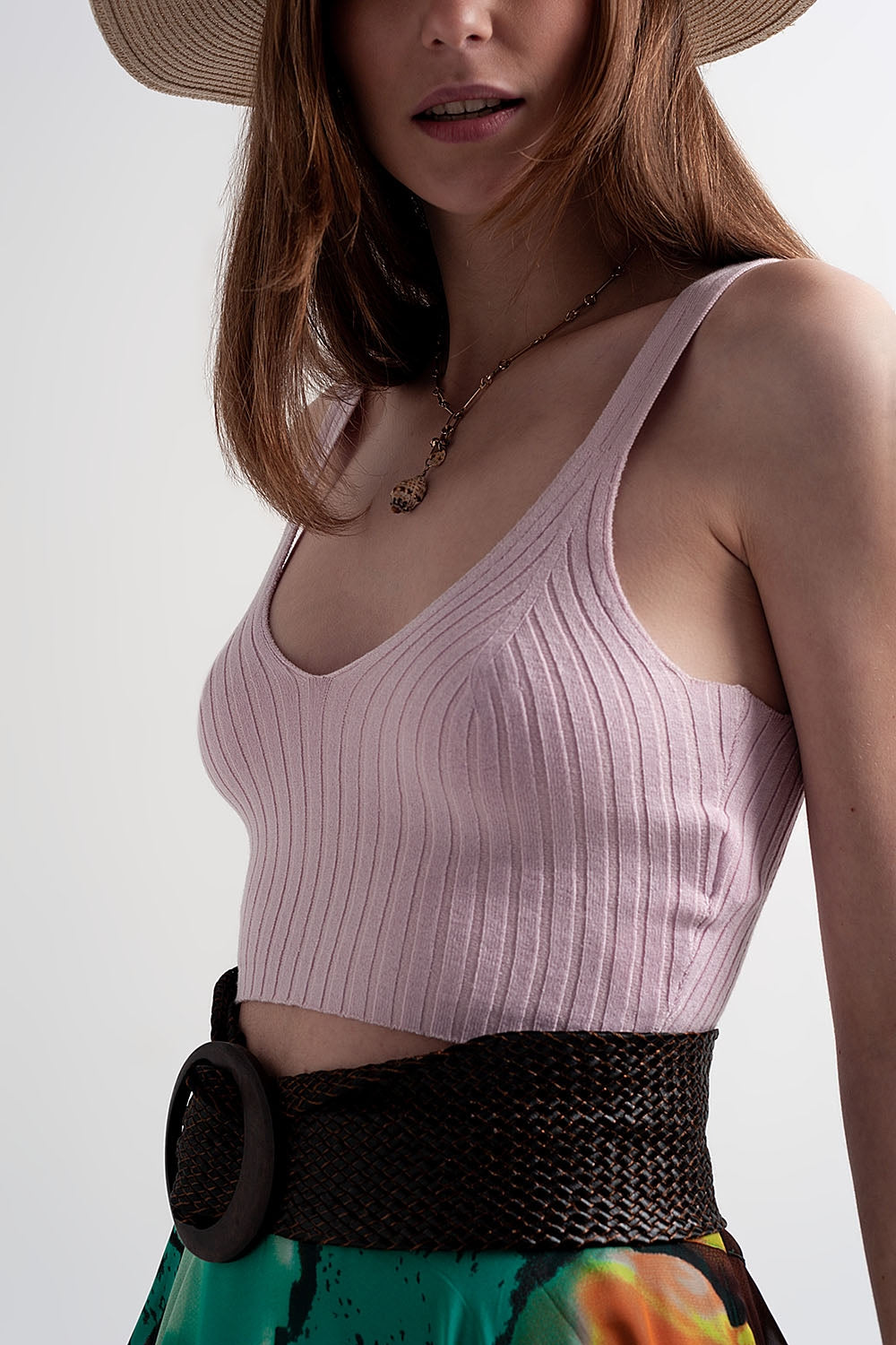 Crop top in maglia rosa in coordinato