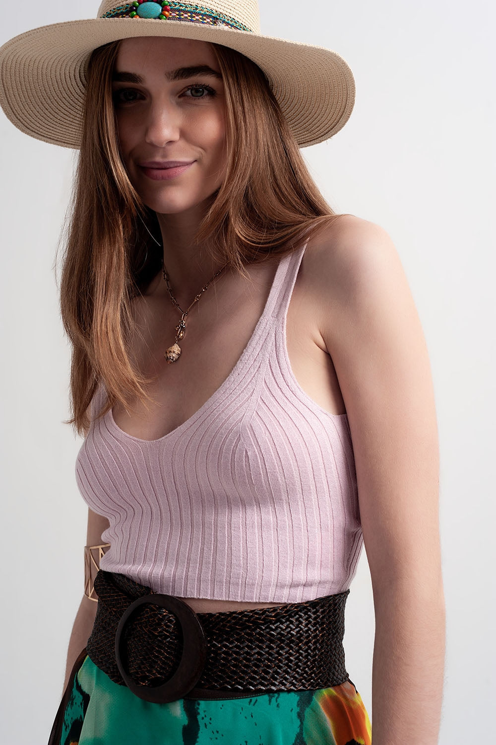 Crop top in maglia rosa in coordinato