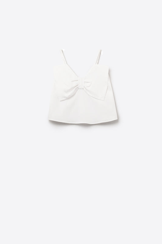 Q2 Crop top in popeline bianco con fiocco