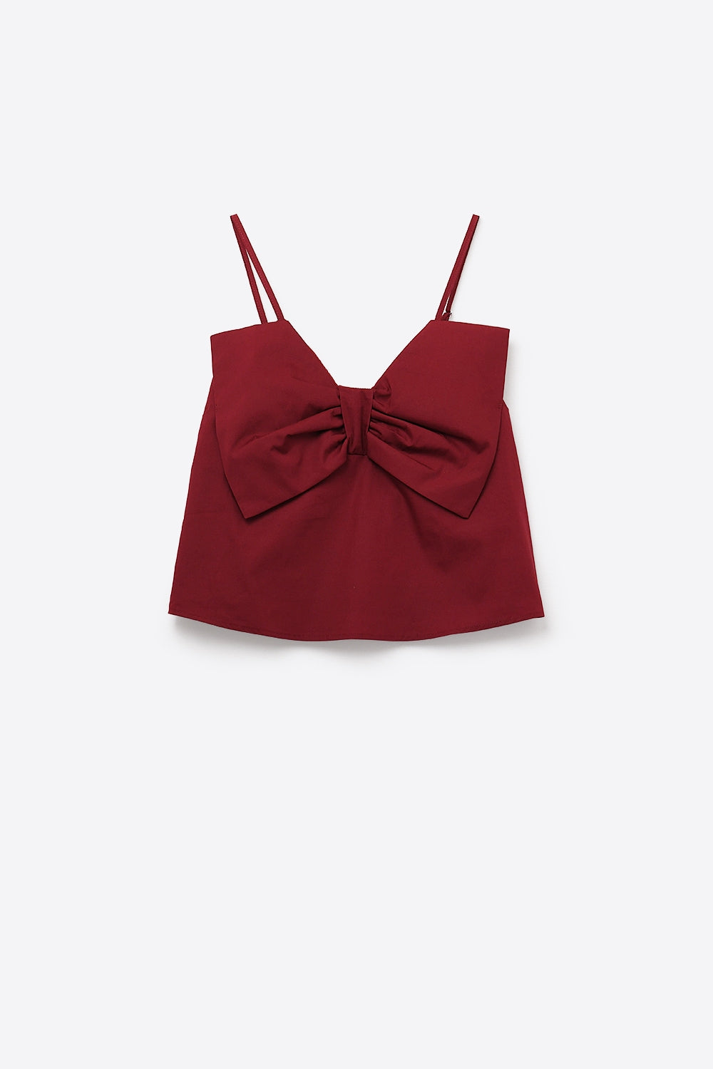 Crop top in popeline bordeaux con fiocco