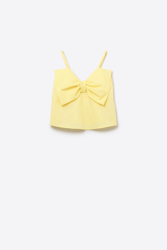 Q2 Crop top in popeline giallo con fiocco
