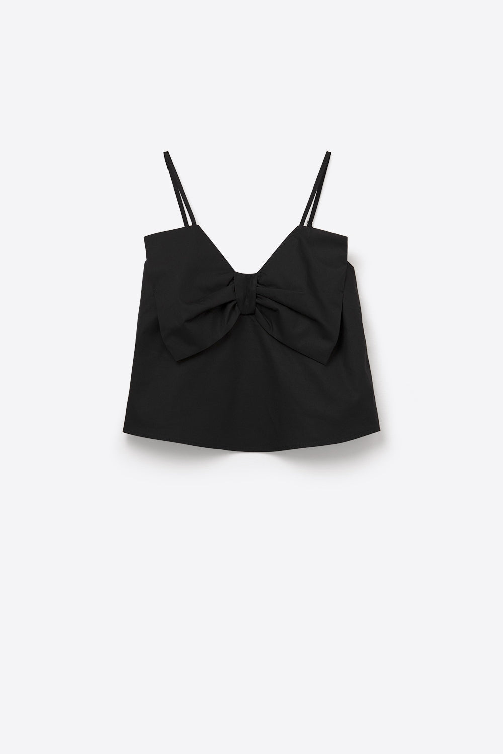 Crop top in popeline nero con fiocco